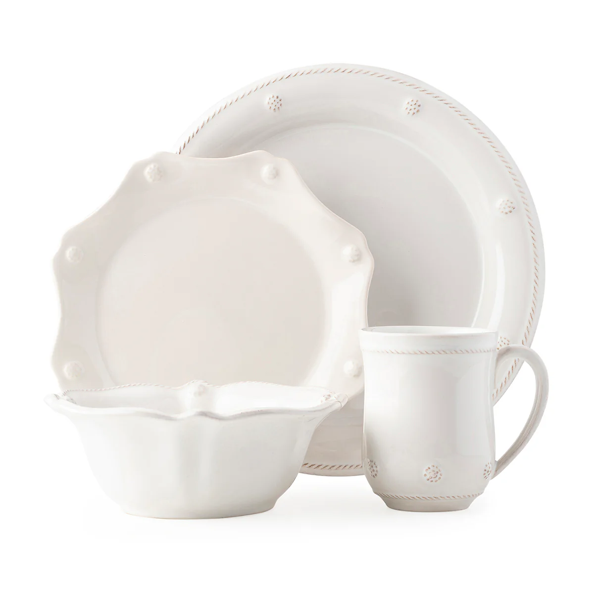 Berry & Thread Whitewash 4pc Place Setting (with Mug & Cereal) (JDR/W, JDSS/W, JA07/W, JA06/W)