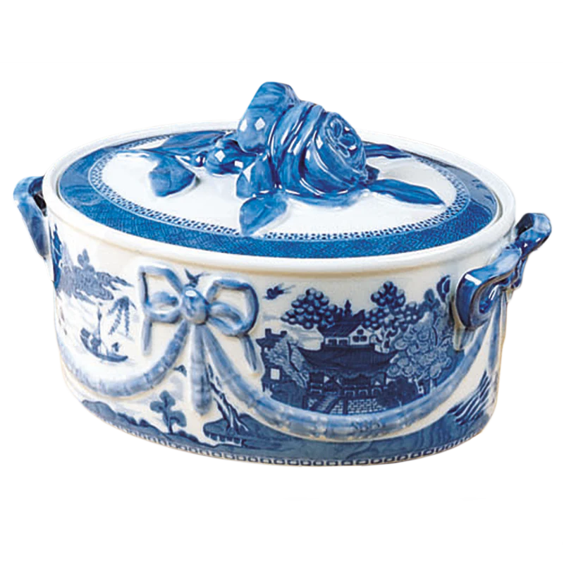 Blue Canton Covered Oval Casserole