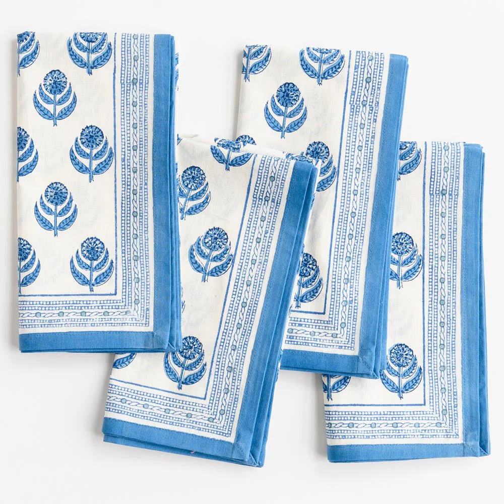 Blue Floral Block Print (Pinot) Napkin | Set of 4