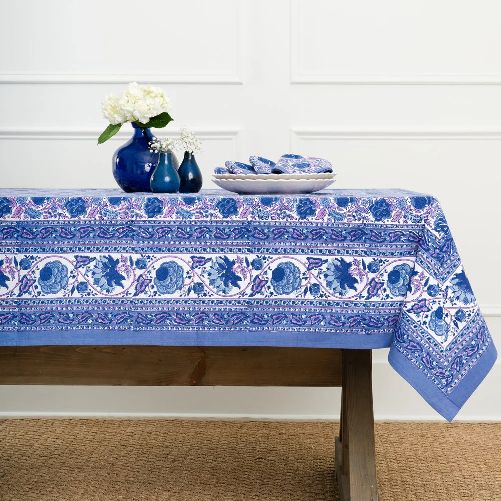 Bohemian Floral Blues & Purple Tablecloth 60 X 90 - Image 2