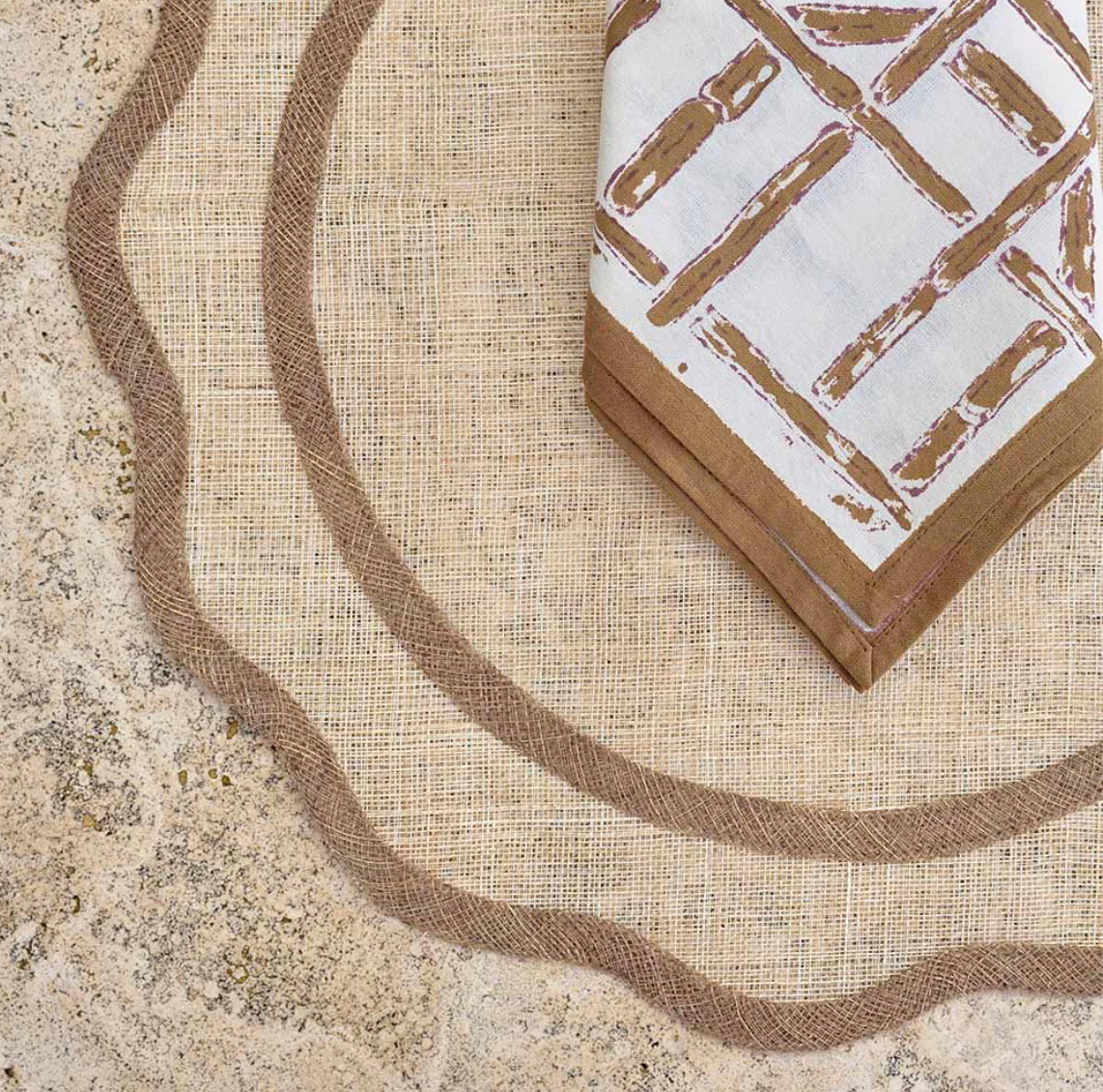 Brown Scalloped Rice Paper Placemat Set of 4 - Image 3