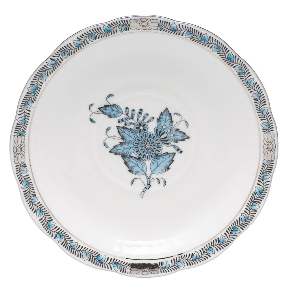 Chin Bqt Turquoise & Platinum Tea Saucer 6"d - Turquoise & Platinum - Image 2
