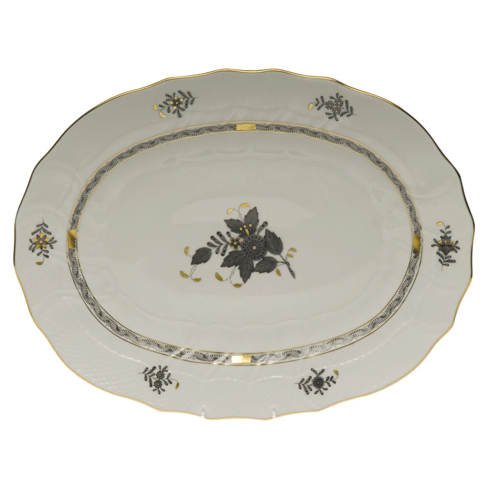 Chinese Bouquet Black Platter 17"l X 12.5"w - Black