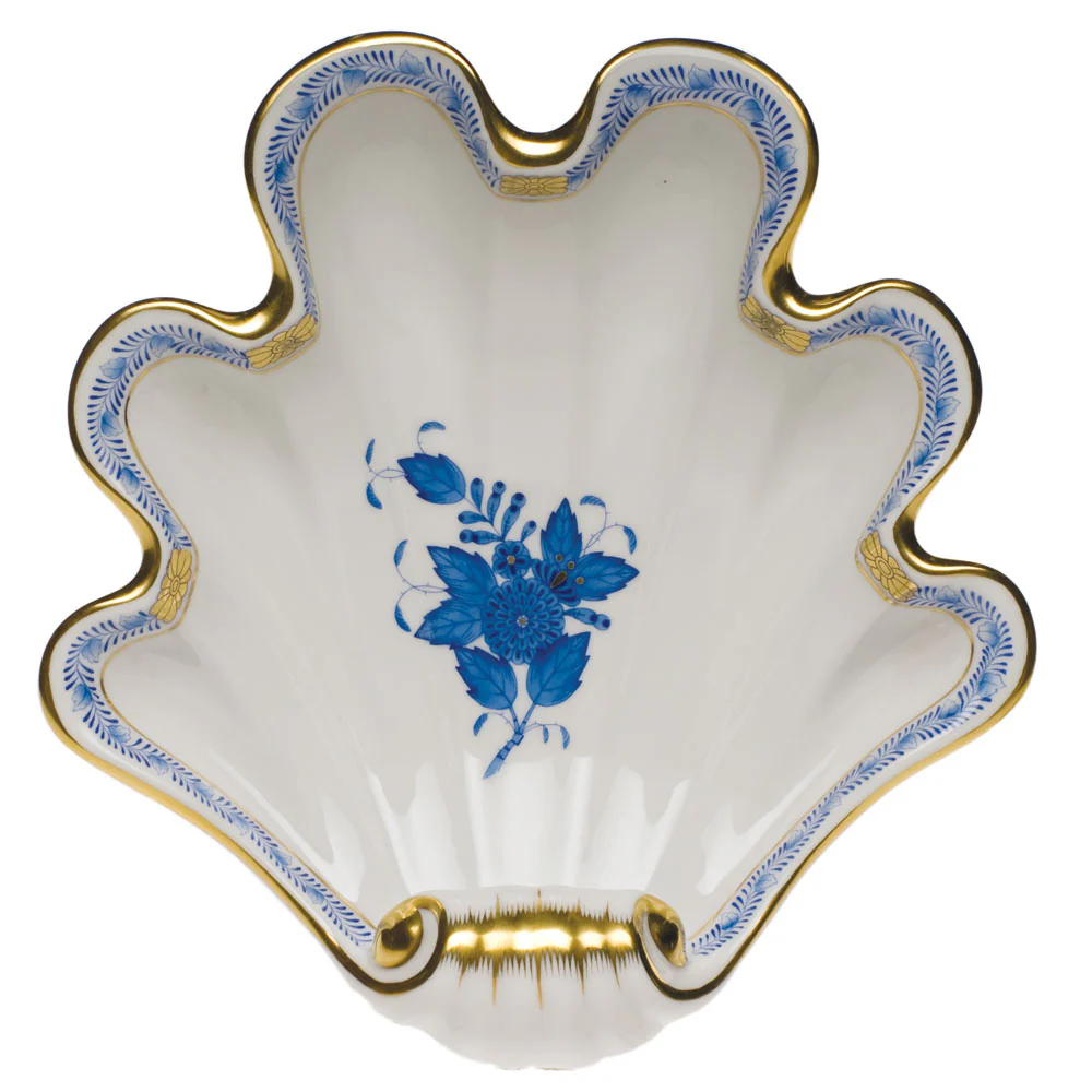 Chinese Bouquet Blue Large Shell Dish 9"l X 8.75"w