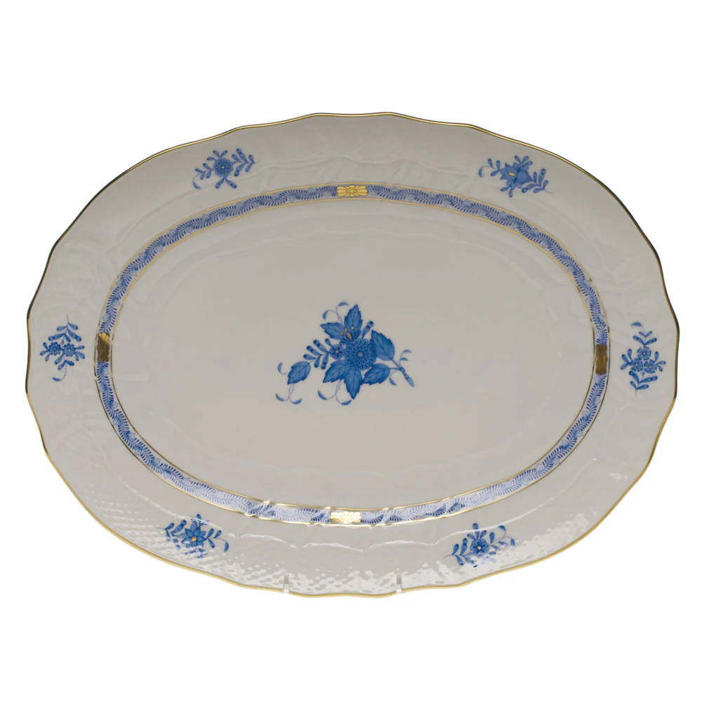 Chinese Bouquet Blue Platter  15"l X 11.5"w