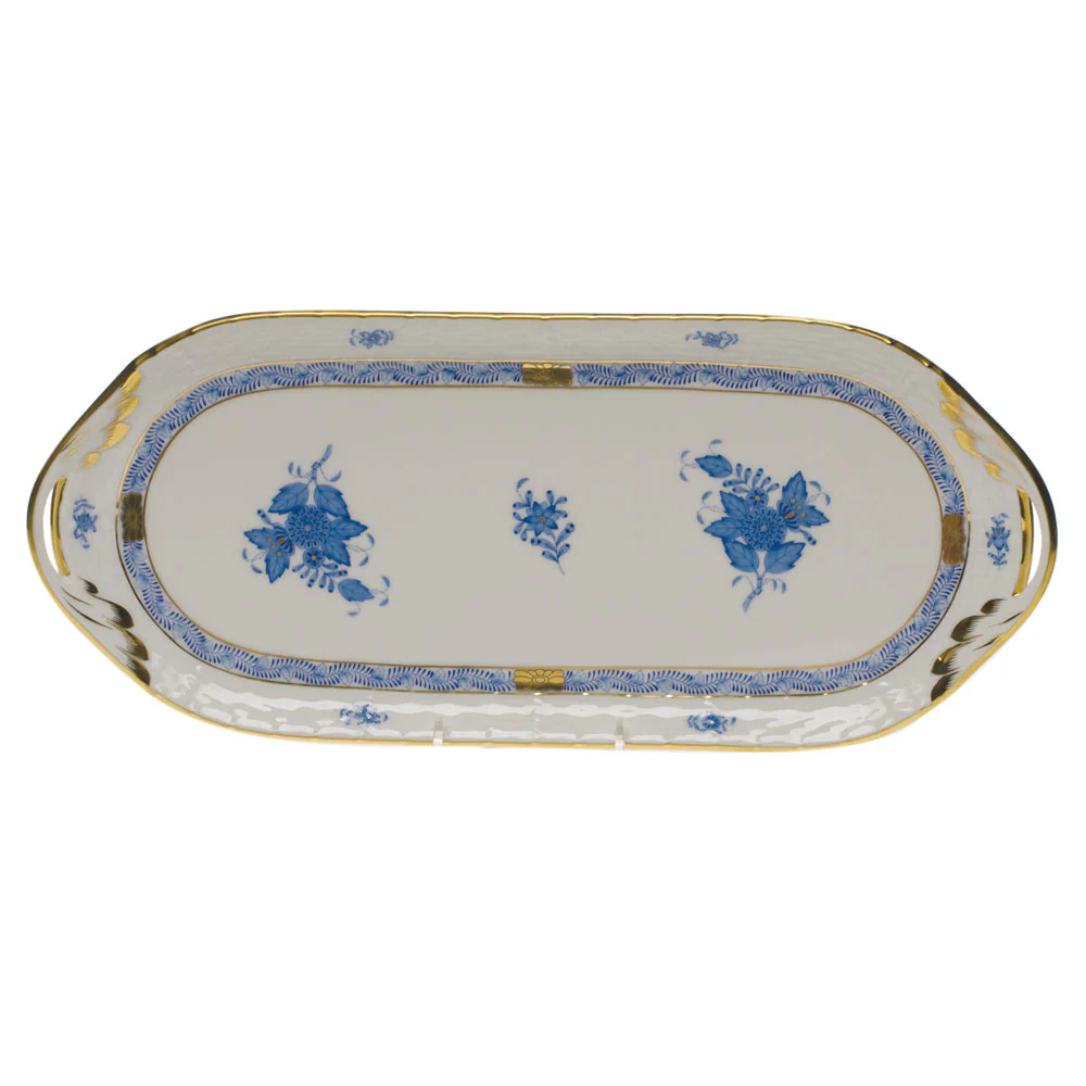 Chinese Bouquet Blue Sandwich Tray  14.5"l X 6"w