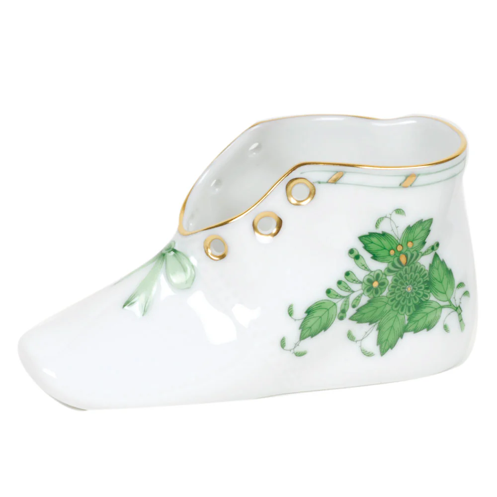 Chinese Bouquet Green Baby Shoe  4.5"l X 2.75"h