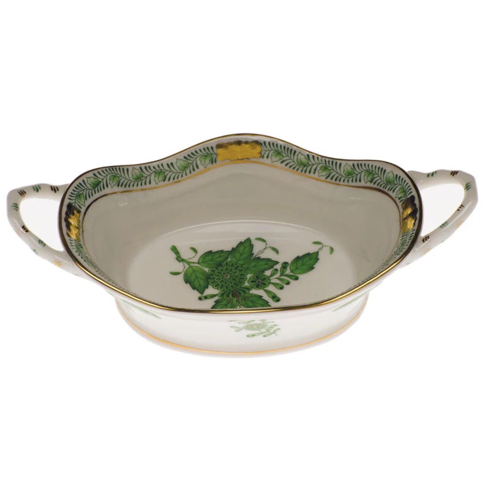 Chinese Bouquet Green Large Basket W/handles 6.75"l X 3.25"w