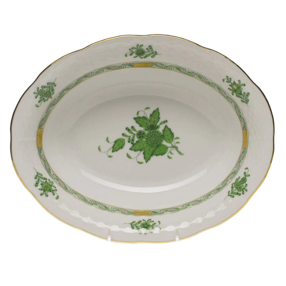 Chinese Bouquet Green Oval Veg Dish  10"l X 8"w - Green