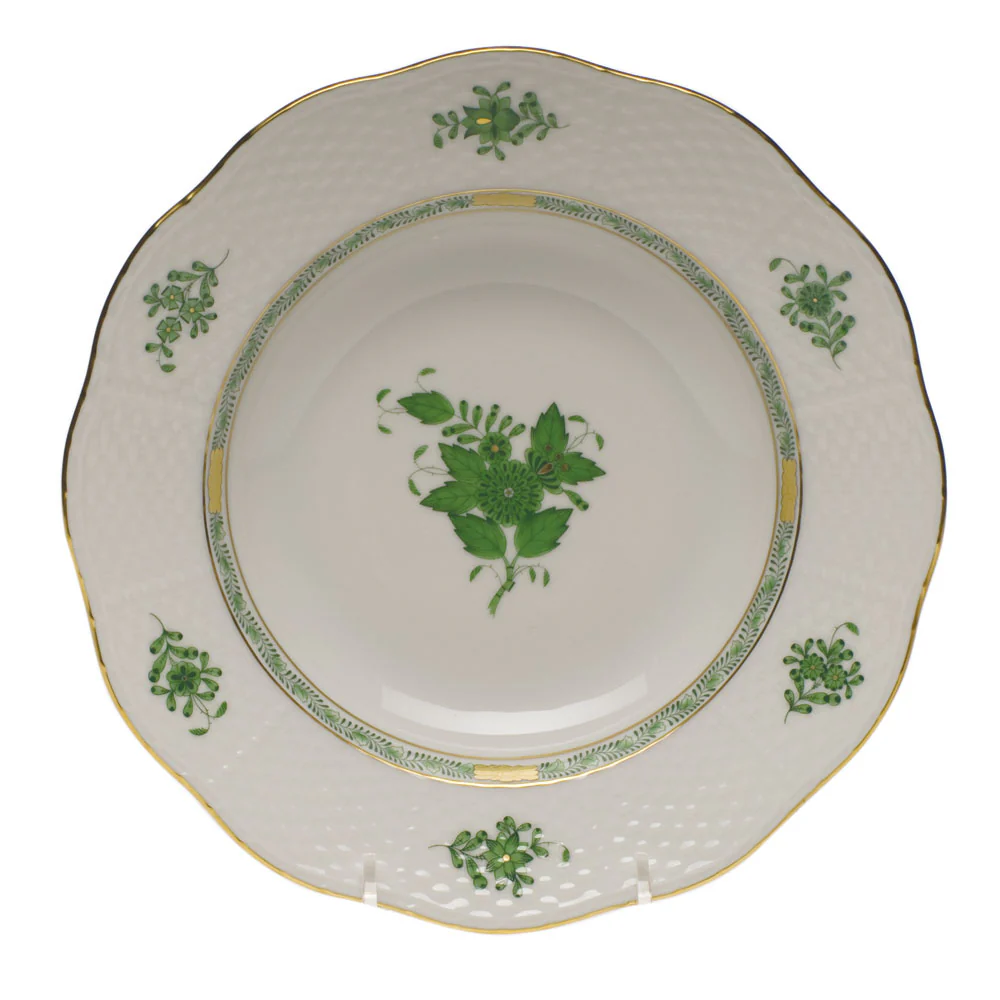 Chinese Bouquet Green Rim Soup Plate  8"d