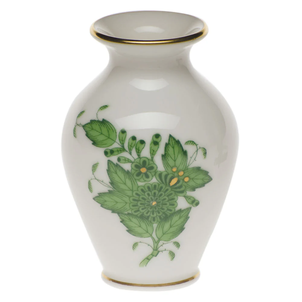 Chinese Bouquet Green Small Bud Vase W/lip 2.5"h