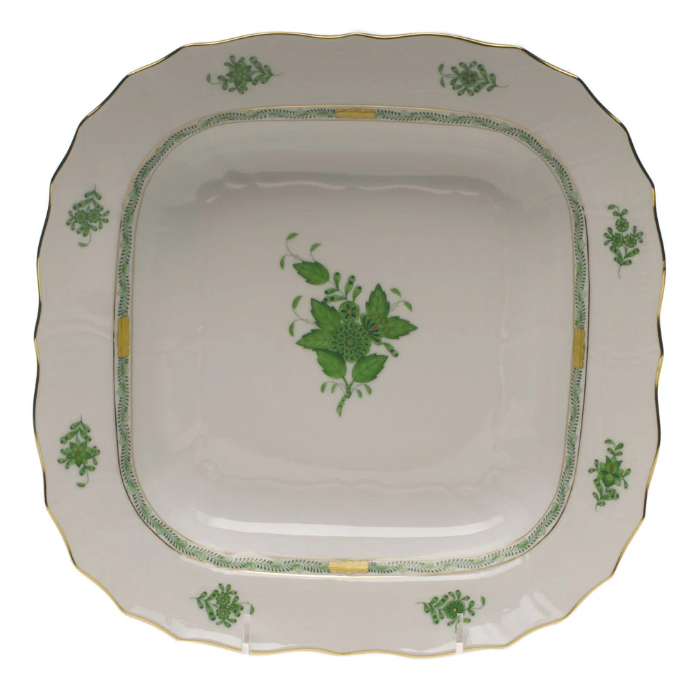 Chinese Bouquet Green Square Fruit Dish  11"sq