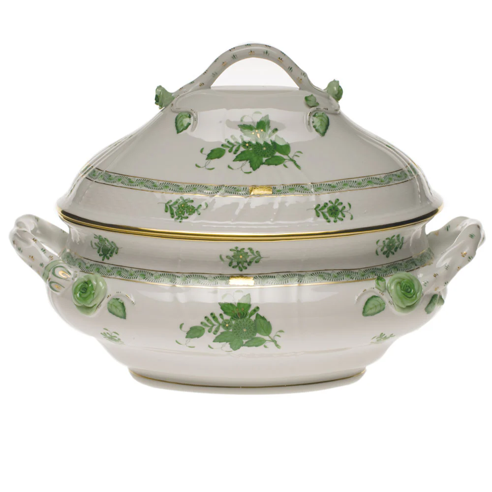 Chinese Bouquet Green Tureen W/branch  handles