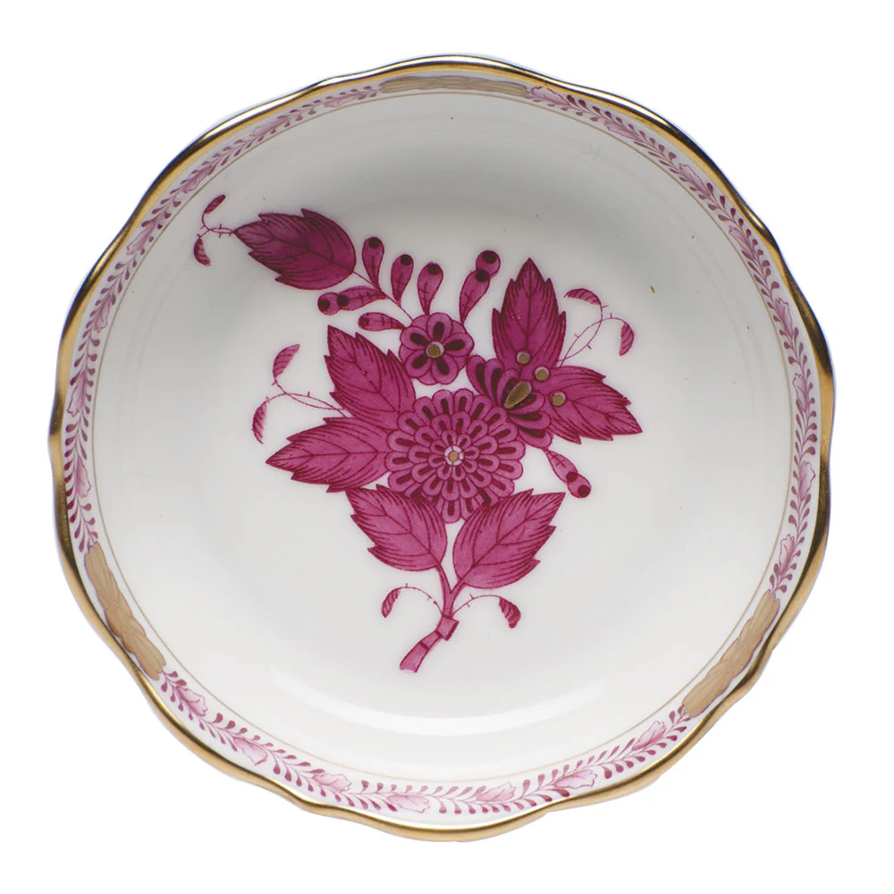 Chinese Bouquet Raspberry Mini Scalloped Dish 3.25"l X 0.75"h