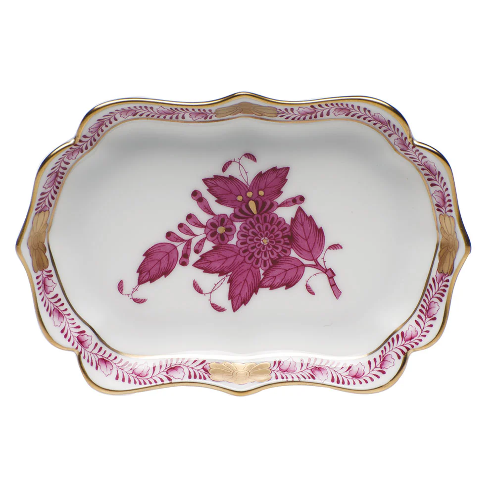 Chinese Bouquet Raspberry Mini Scalloped Tray 4.25"l X 3"w