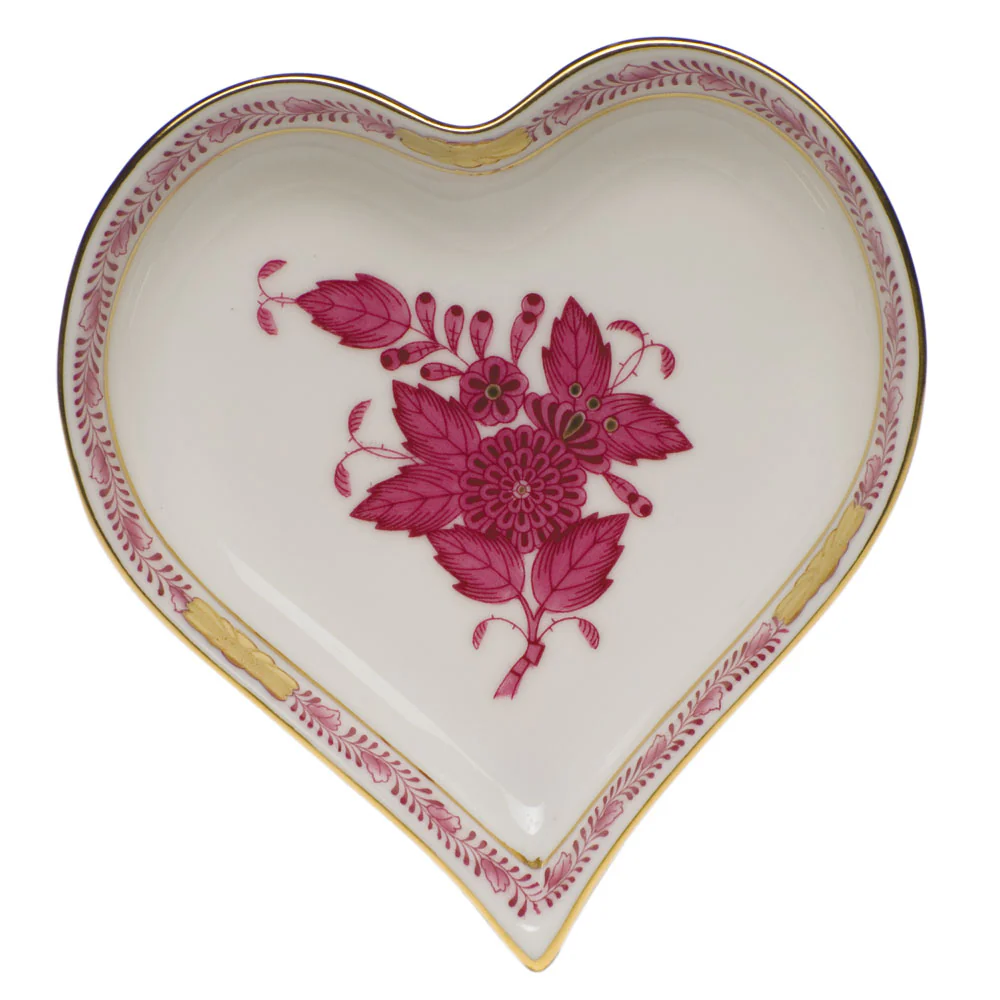 Chinese Bouquet Raspberry Small Heart Tray  4"l X 4"w