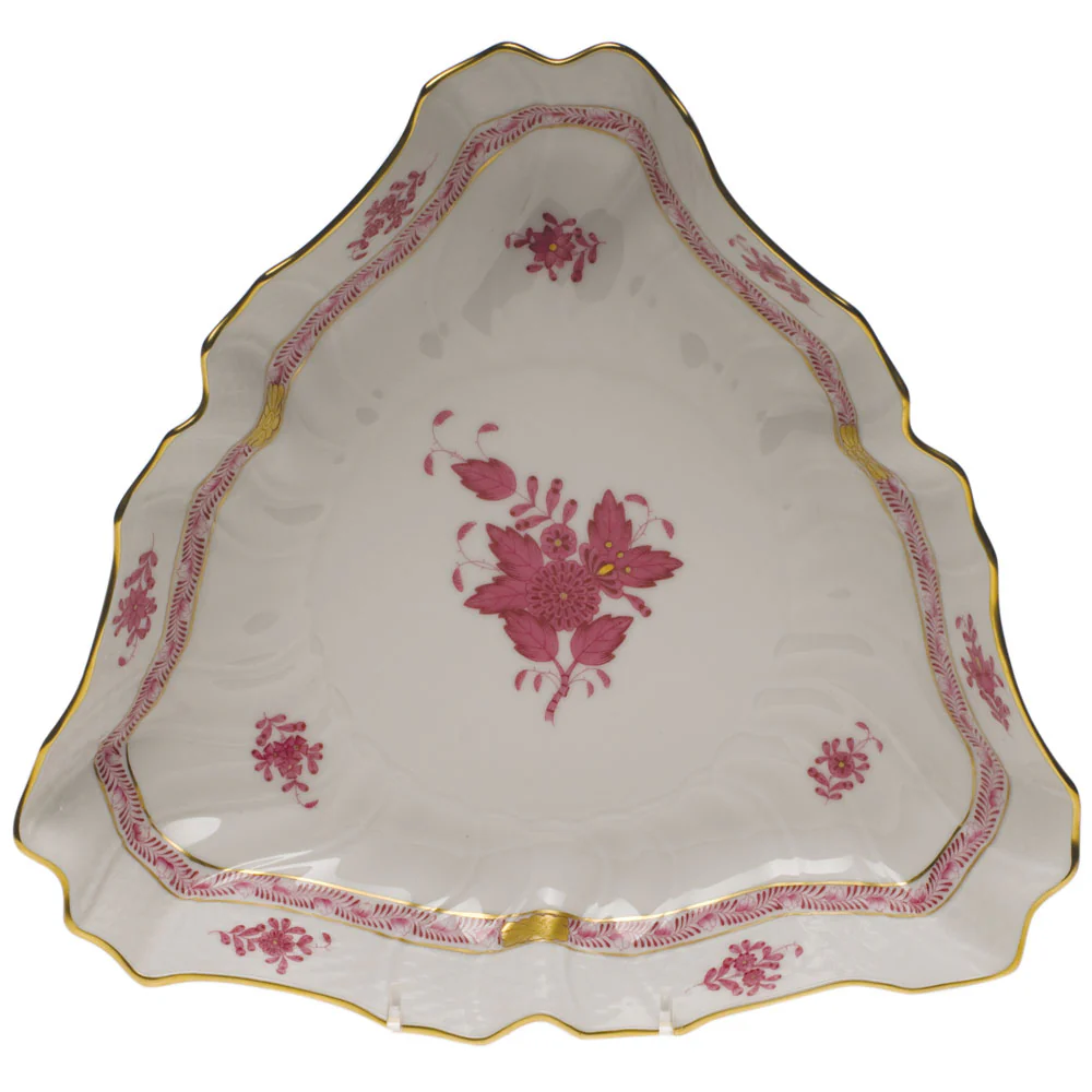 Chinese Bouquet Raspberry Triangle Dish  9.5"l