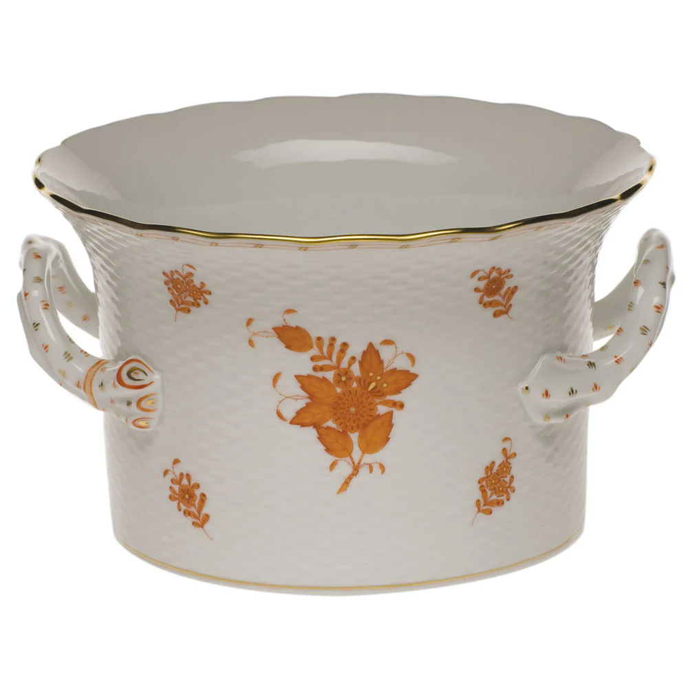 Chinese Bouquet Rust Cachepot W/handles 6.25"h X 10.25"d