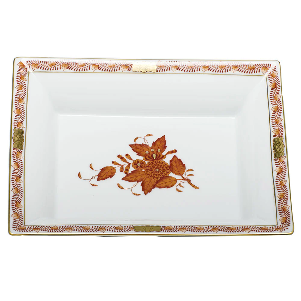 Chinese Bouquet Rust Jewelry Tray 7.5"l X 6.25"w