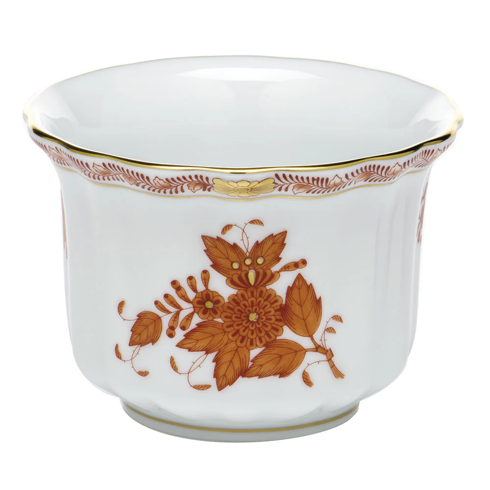 Chinese Bouquet Rust Mini Cachepot 4.5"l X 4.5"h