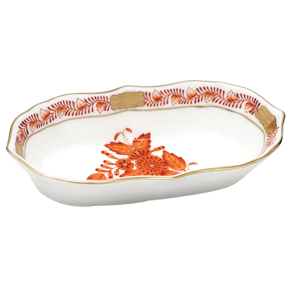 Chinese Bouquet Rust Narrow Pin Dish 5"l X 1"h