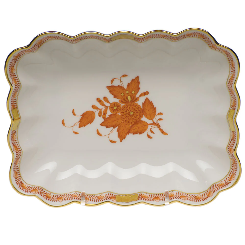 Chinese Bouquet Rust Oblong Dish  7.25"l X 5.5"w .