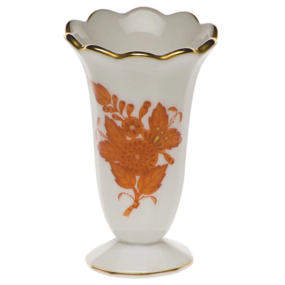 Chinese Bouquet Rust Scalloped Bud Vase  2.5"h