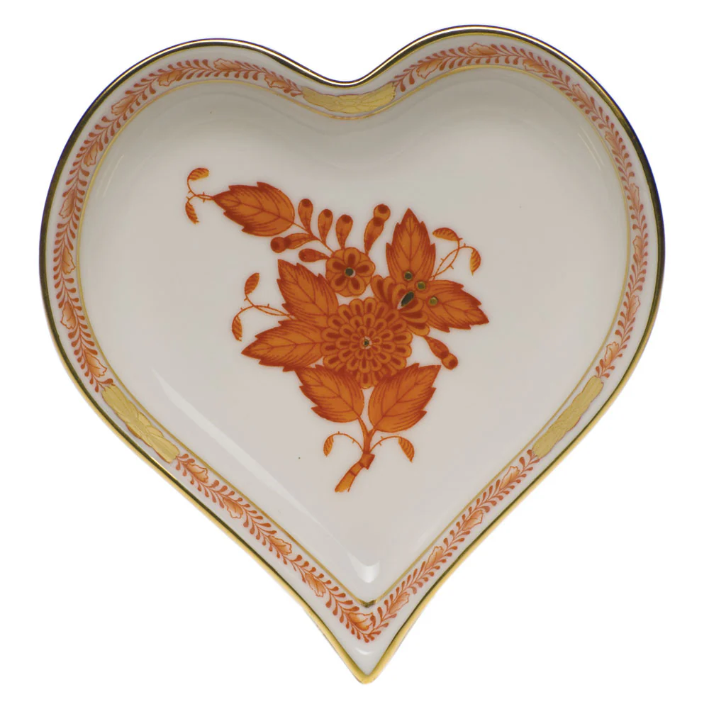 Chinese Bouquet Rust Small Heart Tray  4"l X 4"w