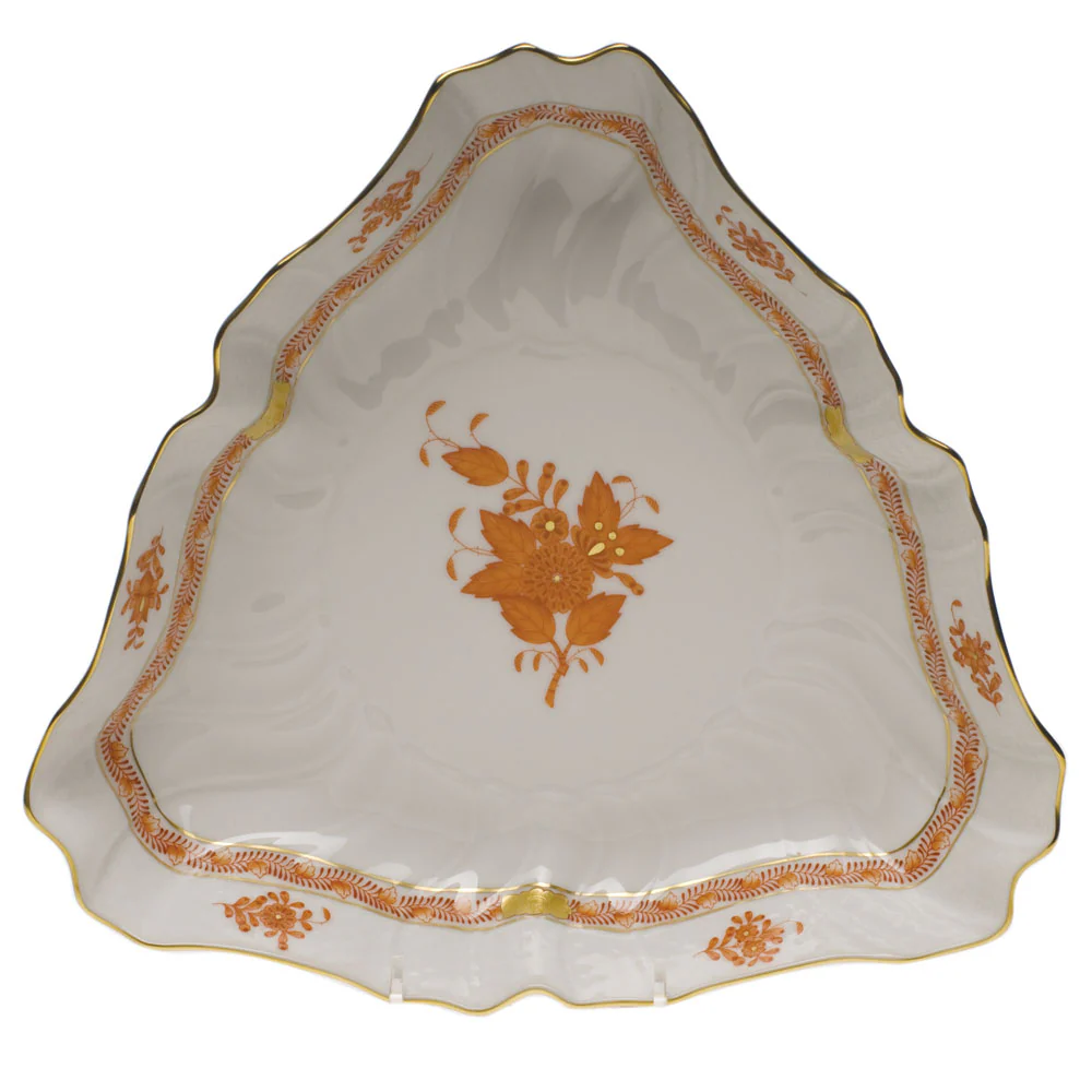 Chinese Bouquet Rust Triangle Dish  9.5"l