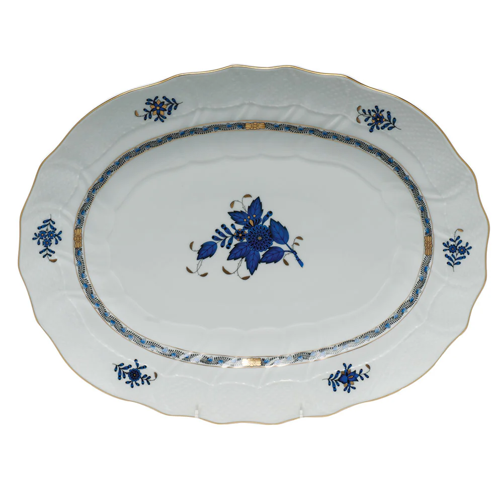 Chinese Bouquet Black Sapphire Platter 17"l X 12.5"w