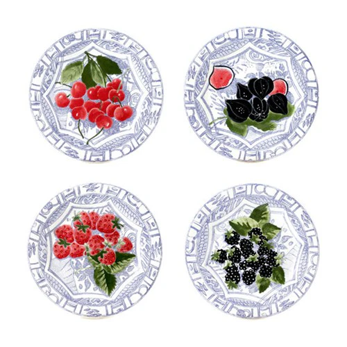 Oiseau Bleu Fruits Dessert Plates Assorted  S/4