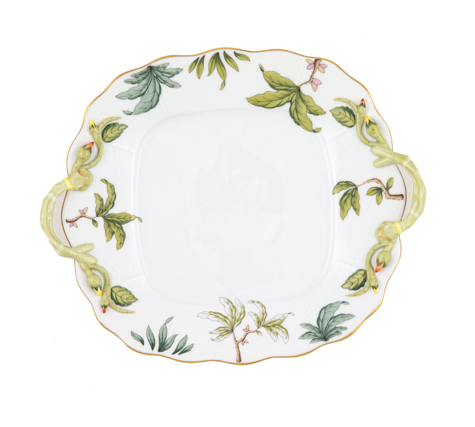 Foret Garland Square Cake Plate with Handles