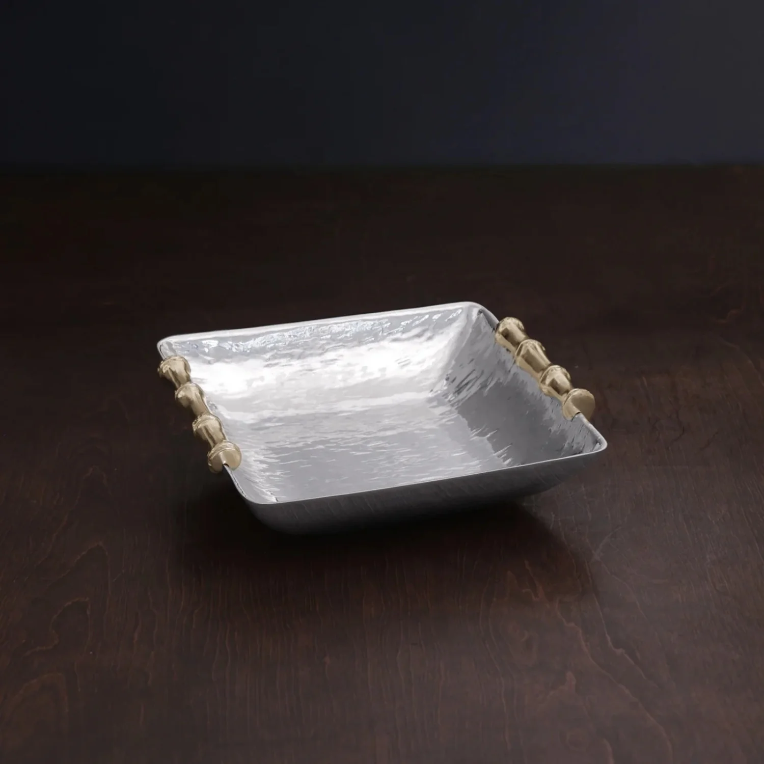 Garden Bamboo Square Medium Bowl with Gold Handles