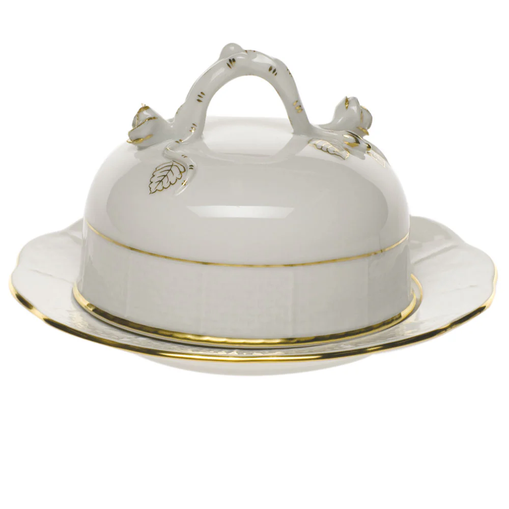 Golden Edge Cov Butter Dish  6"d 3.5"h