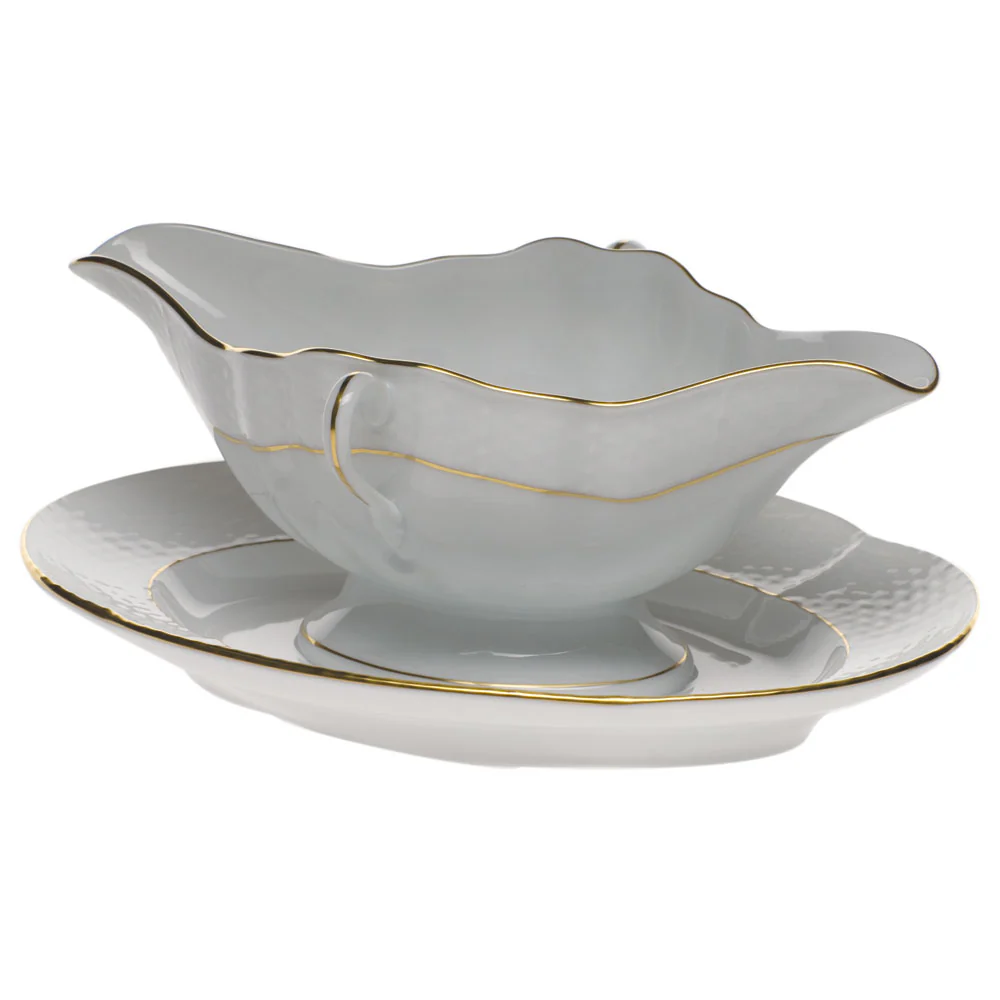 Golden Edge Gravy Boat W/fixed Stand  0.75pt