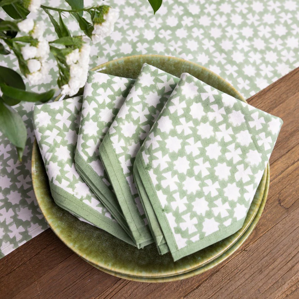 India Hicks Cuban Cross Soft Sage Napkin | Set of 4 - Image 2