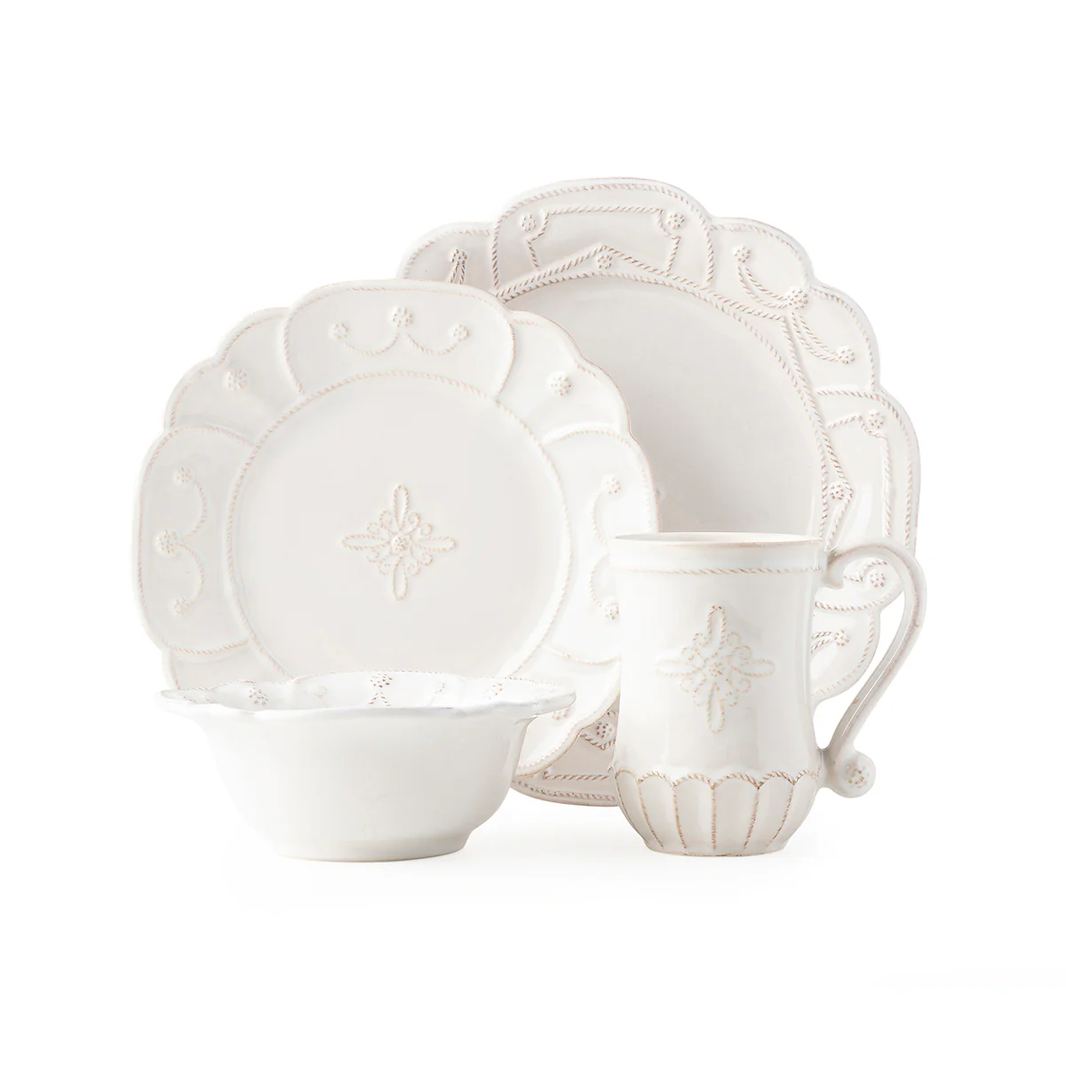 Jardins du Monde Whitewash 4pc Place Setting (JMX01/10, JMV02X/10, JMX07/10, JMX06X/10)