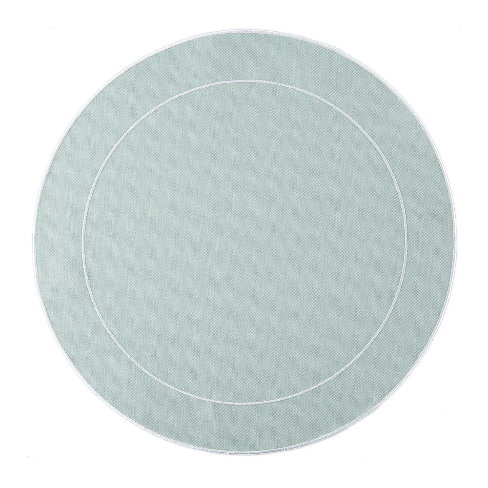 Linho Placemats Ice Blue/White Simple Round Set of 4