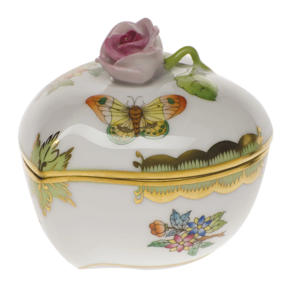 Queen Victoria Heart Bonbon W/rose  3"l X 2"h - Green Border