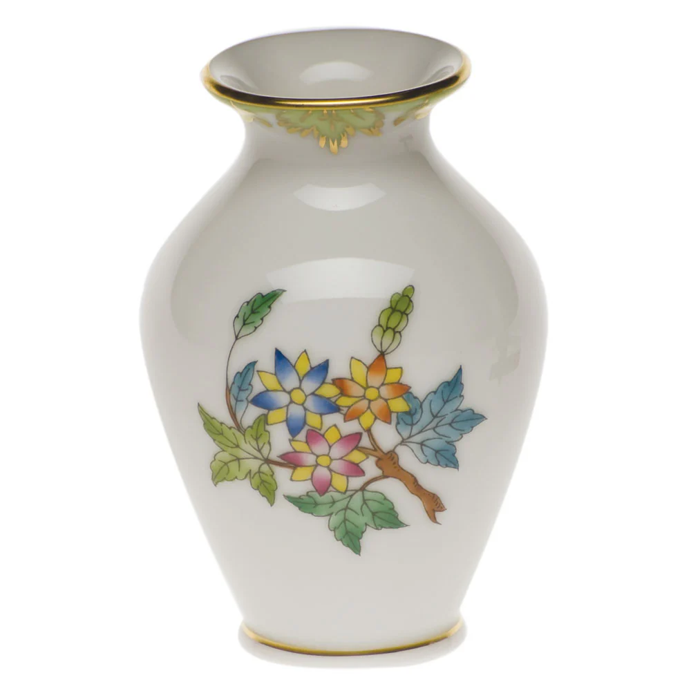 Queen Victoria Small Bud Vase W/lip 2.5"h - Green Border