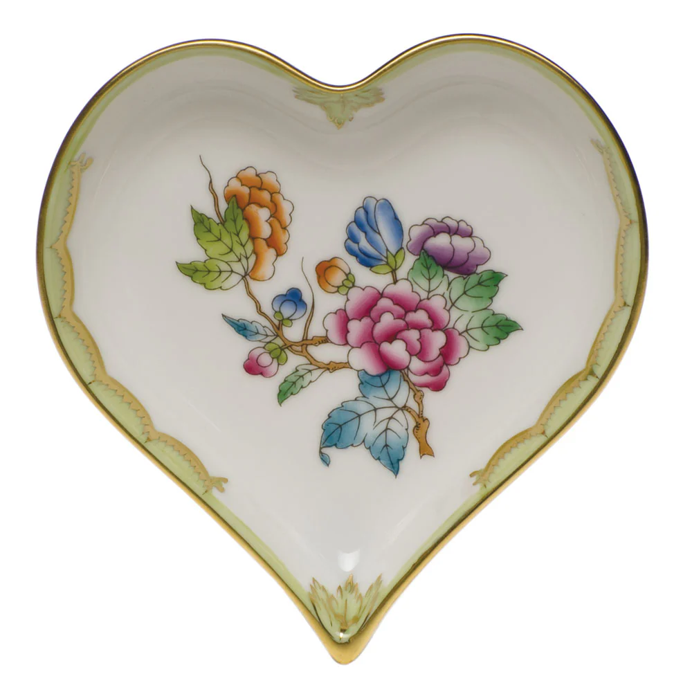 Queen Victoria Small Heart Tray  4"l X 4"w - Green Border