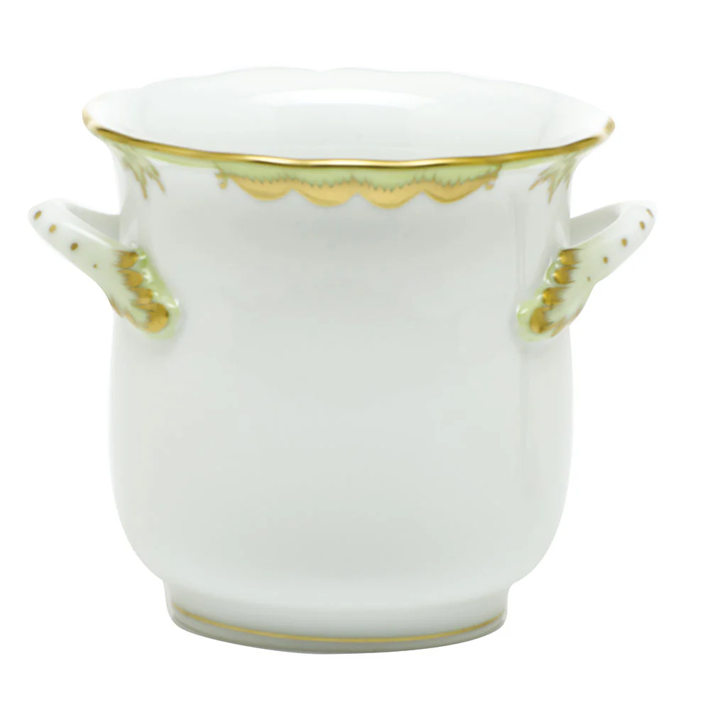 Princess Victoria Green Mini Cachepot W/handles 4.75"l X 3.75"h