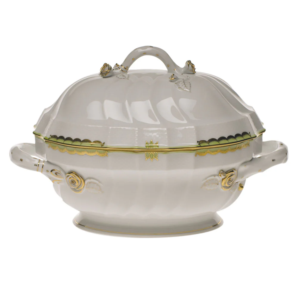 Princess Victoria Green Tureen W/branch (2 Qt) 9.5"h