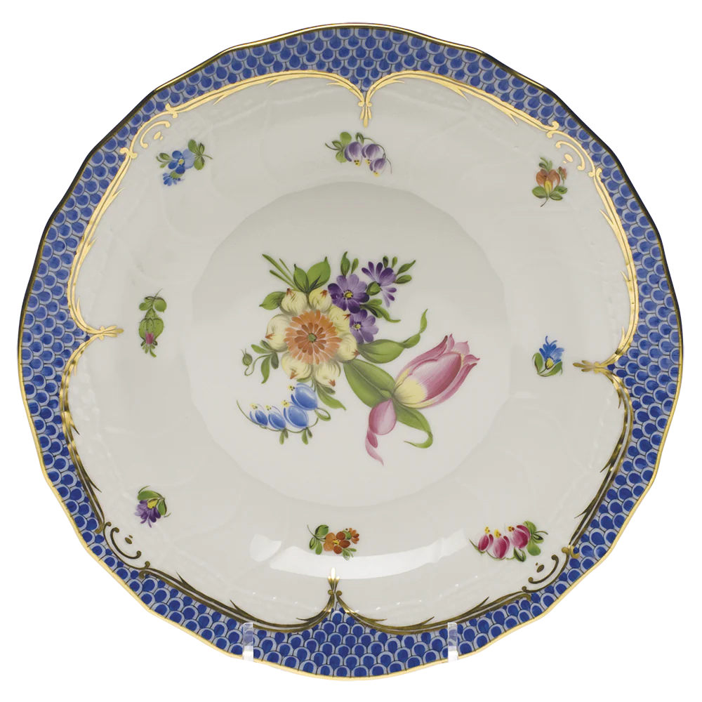 Printemps W/blue Border Dessert Plate - Motif 03 8.25"d