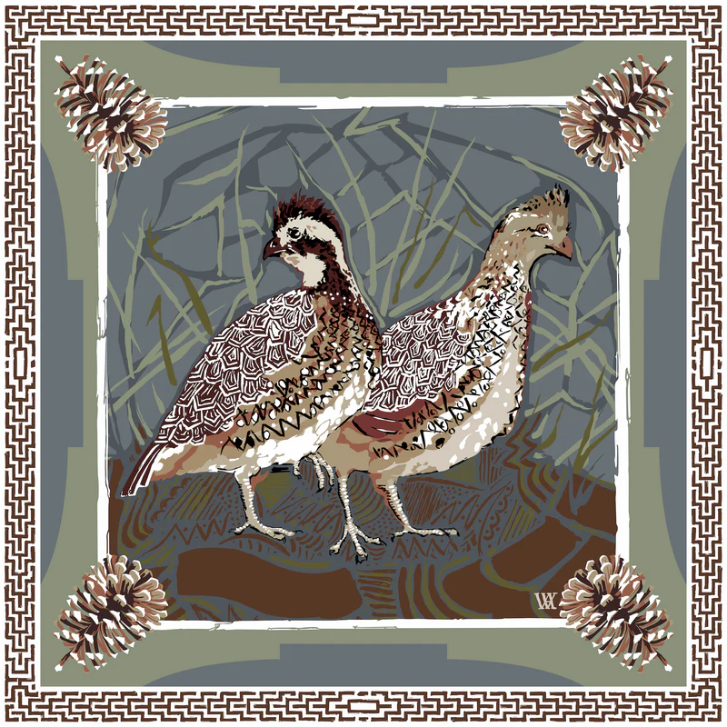 Quail Pair Silk Scarf - One Sided - Image 5