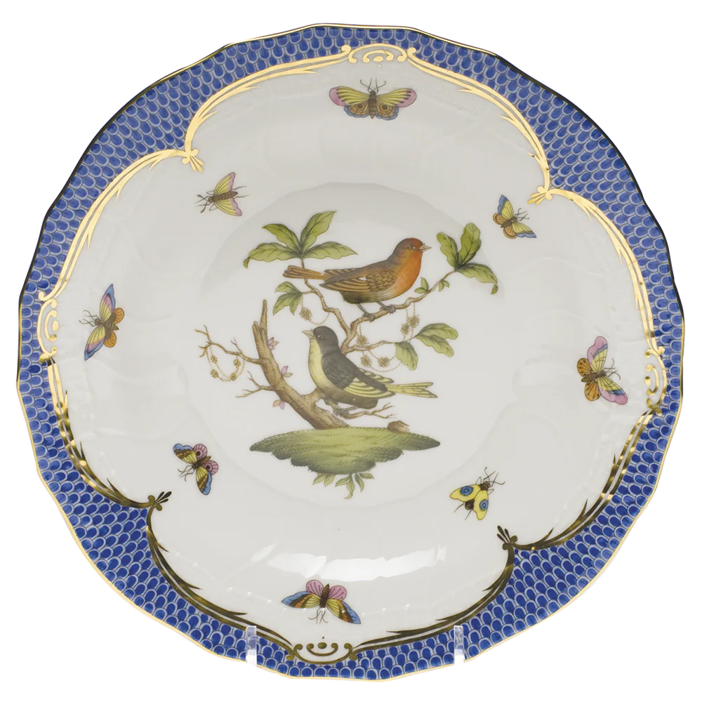 Rothschild Bird Blue Border Dessert Plate - Motif 03 8.25"d