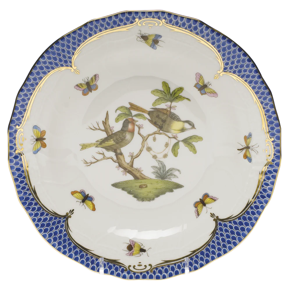 Rothschild Bird Blue Border Dessert Plate - Motif 11 8.25"d