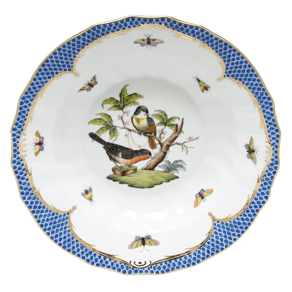 Rothschild Bird Blue Border Rim Soup - Motif 03 9.5"d