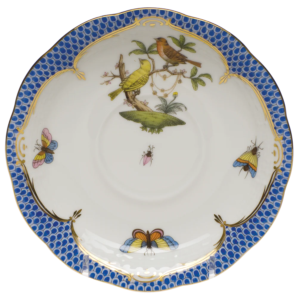 Rothschild Bird Blue Border Tea Saucer - Motif 06 6"d
