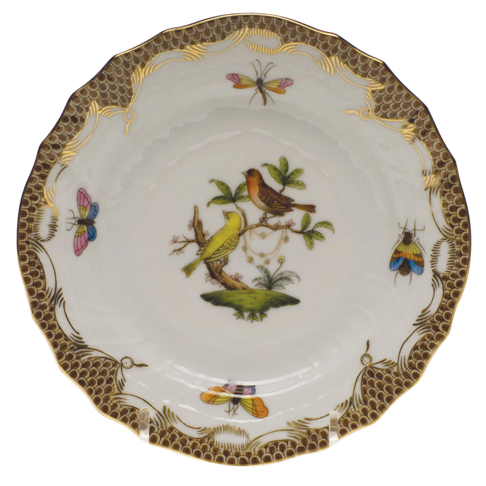 Rothschild Bird Choc Border Bread And Butter Plate - Mo 06 6"d - Brown Border